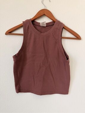 Full Tilt Ribbed Crop Tank in Rust-Brown